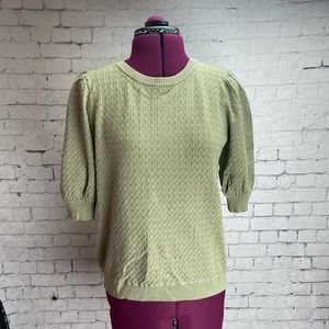 Marled reunited clothing size medium green short puff sleeve sweater